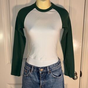 No brand Green and White T-Shirt. Baseball style.